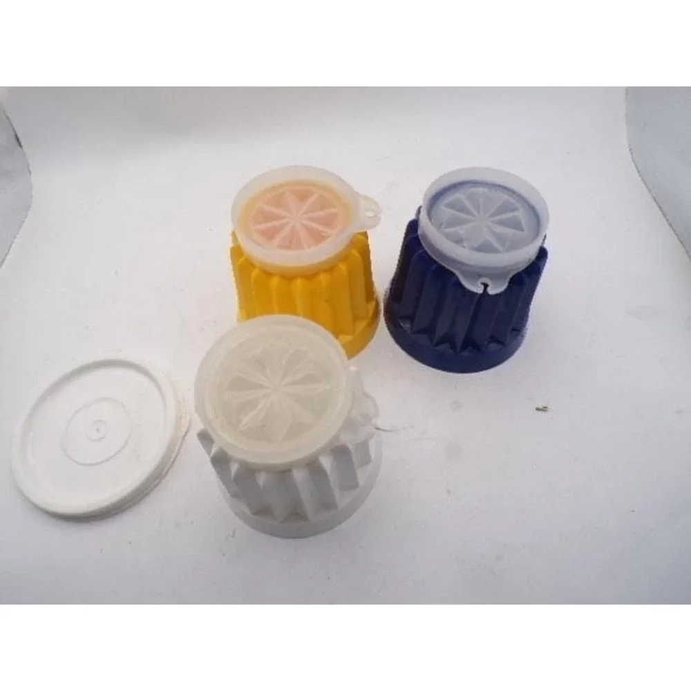 Set of 3 Vintage‎ Jello Molds Dessert Cups Yellow White Blue One Lid